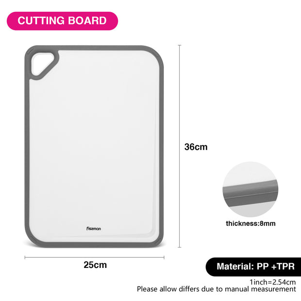 Plastic Cutting Board with Side Handle - White, 36*25cm