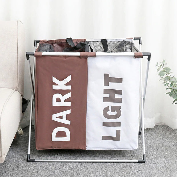 Brown/White Oxford 2 Compartments Laundry Rack Display
