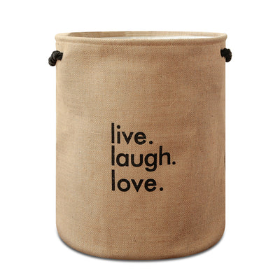 Brown Linen Fabric Live,Laugh,Love Laundry Basket