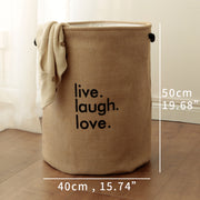 Brown Linen Fabric Live,Laugh,Love Laundry Basket Size