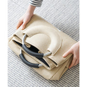 Hessian Fabric Cream Laundry Basket with Handle Foldable