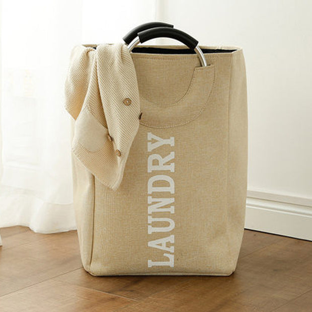 Hessian Fabric Cream Laundry Basket with Clothes
