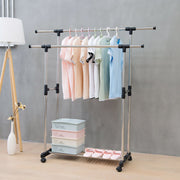Stainless Steel Double Rod Clothes Rack with Clothes