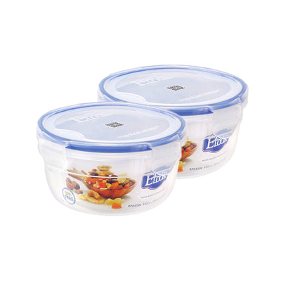 Round Plastic Food Container - 600ml x 2pcs