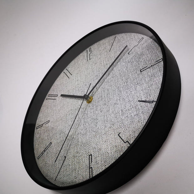 Grey Fabric Wall Clock (12inch) Black Rim
