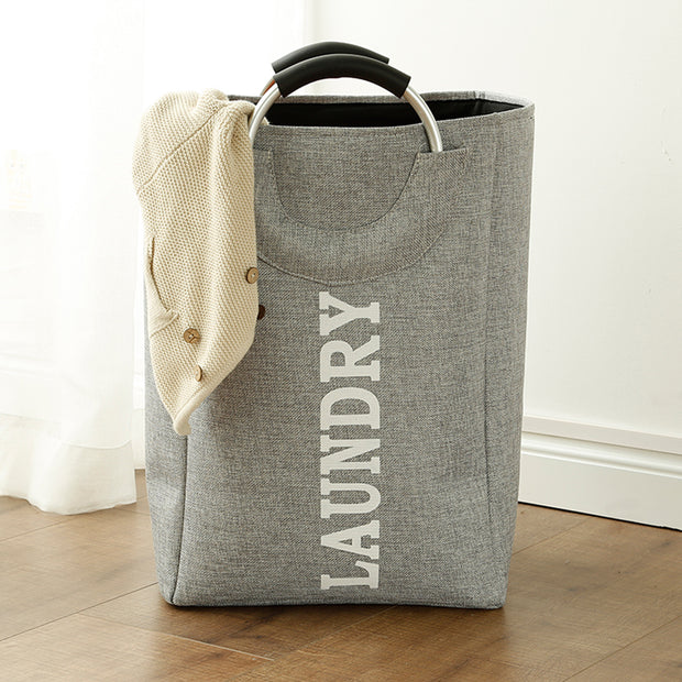 Hessian Fabric Grey Laundry Basket with Handle and Clothes