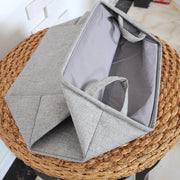 Grey Mesh Linen Rectangular Fabric Laundry Basket Foldable