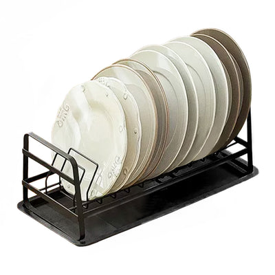 Dish Storage Rack with Bottom Tray - Black