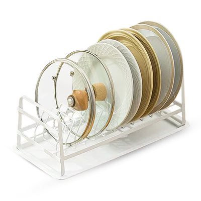 Dish Storage Rack with Bottom Tray - White