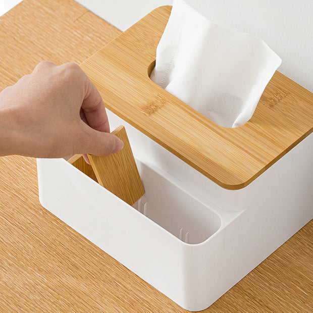 Tissue Box Organizer with Bamboo Lid