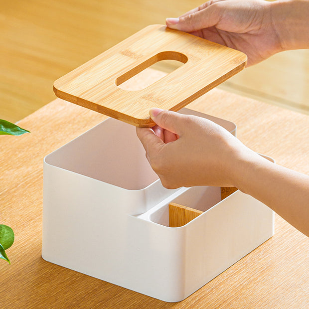 Tissue Box Organizer with Bamboo Lid