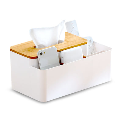 Multifunctional Tissue Box with Bamboo Lid