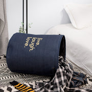 Navy Linen Fabric Live,Laugh,Love Laundry Basket with Clothes
