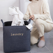 Navy Mesh Linen Rectangular Fabric Laundry Basket with Laundry