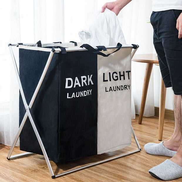 Black/Beige 2 Tier Dark & Light Laundry Rack in Room