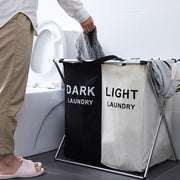 Black/Beige 2 Tier Dark & Light Laundry Rack in Bathroom