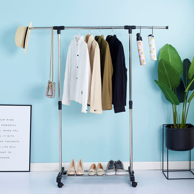 Stainless Steel Single Rod Clothes Rack with Clothes