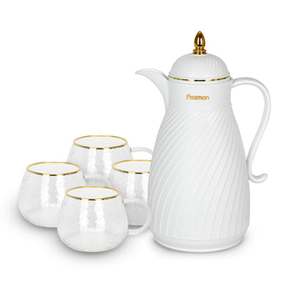 Vintage 1000ml Vacuum Insulated Jug with 4 Cups Bundle - White