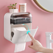 White Toilet Paper Holder (Stick On) Opening Compartment