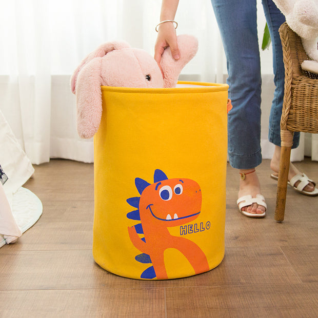 Soft Toy in Yellow Little Dino Laundry Basket with Top Netting