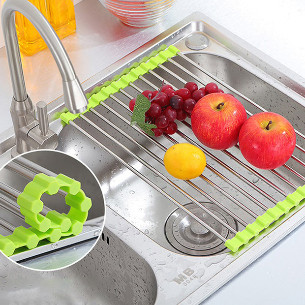 Green Kitchen Sink Rack Roll with Fruits