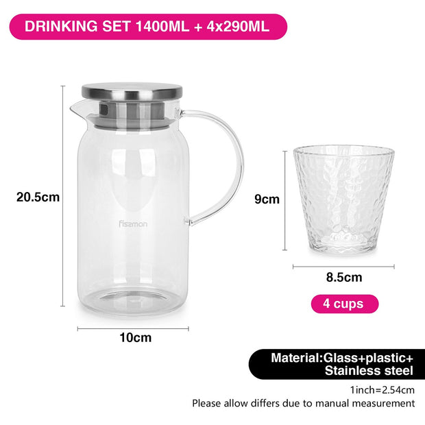 1400ml Glass Jug with 4pcs Glasses