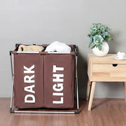 Brown Oxford 2 Compartments Laundry Rack Beside Table