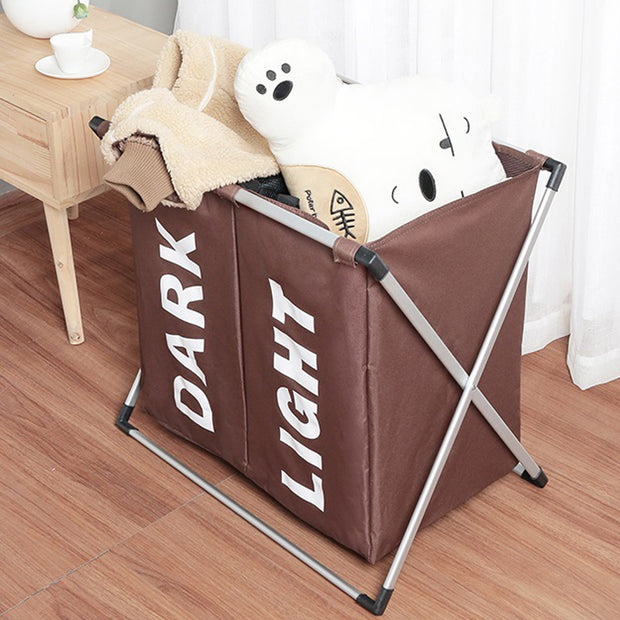 Brown Oxford 2 Compartments Laundry Rack with Clothes and Soft Toys
