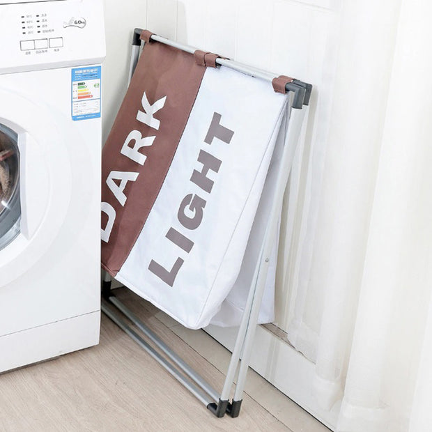 Brown/White Oxford 2 Compartments Laundry Rack Foldable