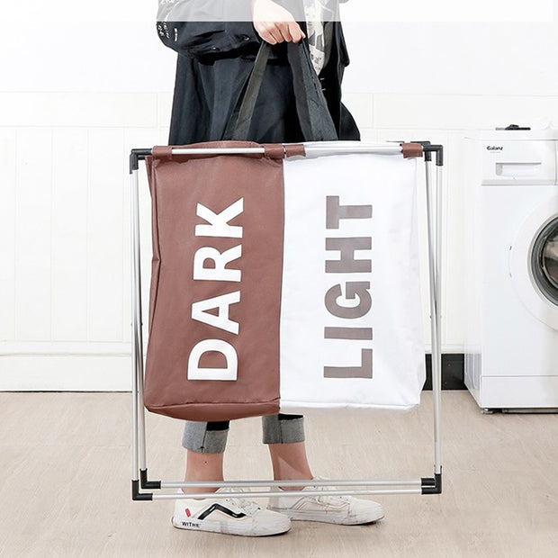 Brown/White Oxford 2 Compartments Laundry Rack with Handle