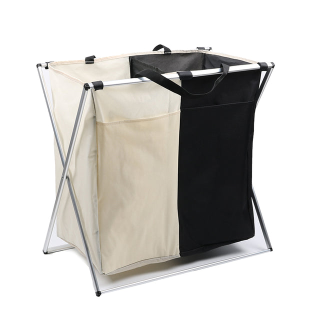 Black/Beige 2 Tier Dark & Light Laundry Rack Back
