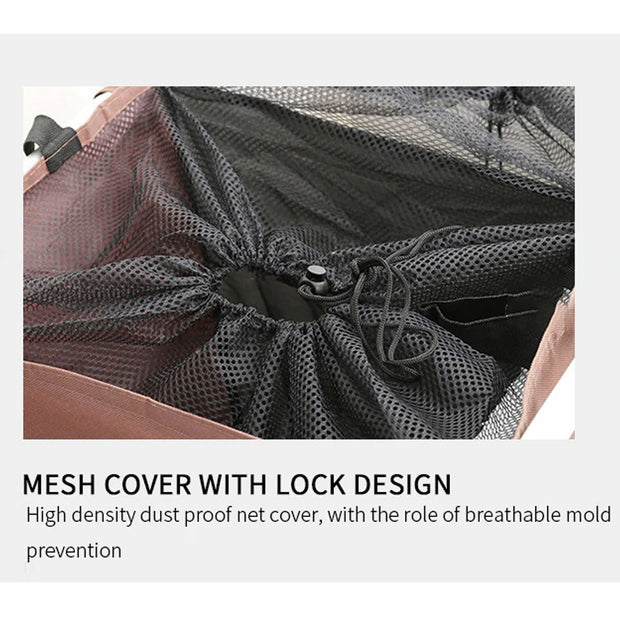 Brown/White Oxford 2 Compartments Laundry Rack Top Mesh Cover