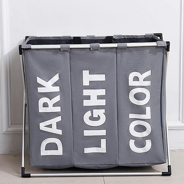 Grey Oxford 3 Compartments Laundry Rack Front
