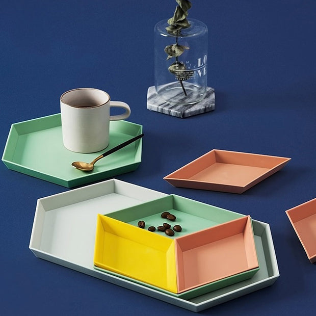 4pcs Geometric Tray Set with Mug and Fruits