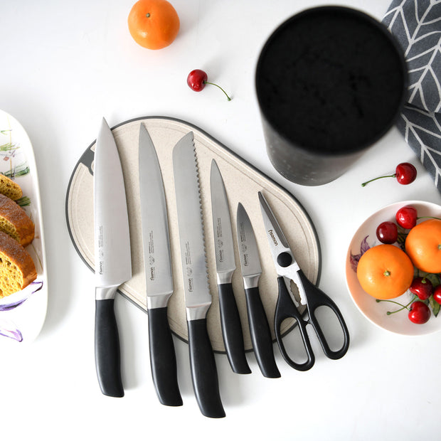 6pcs Knives & Scissors with Black Marble Stand Set