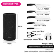 6pcs Knives & Scissors with Black Marble Stand Set