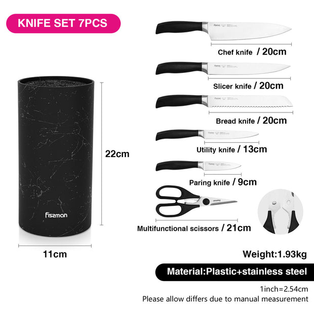 6pcs Knives & Scissors with Black Marble Stand Set