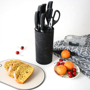 6pcs Knives & Scissors with Black Marble Stand Set