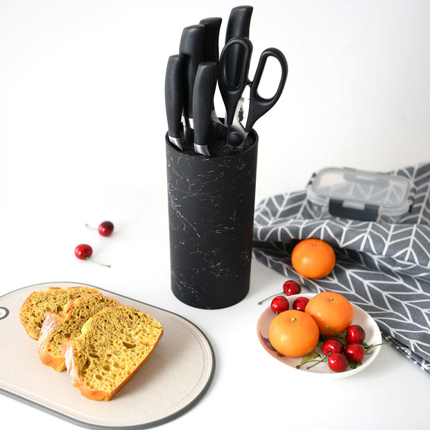 6pcs Knives & Scissors with Black Marble Stand Set