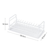 Dish Storage Rack with Bottom Tray - White