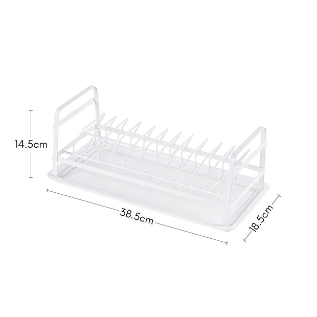 Dish Storage Rack with Bottom Tray - White