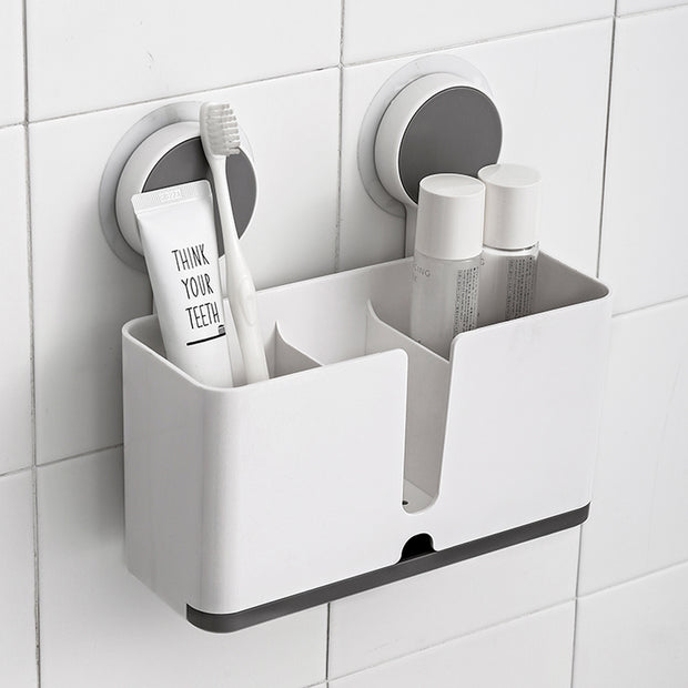 Bathroom Holder with Drainer Tray (Stick On) with Toothbrush & Toothpaste
