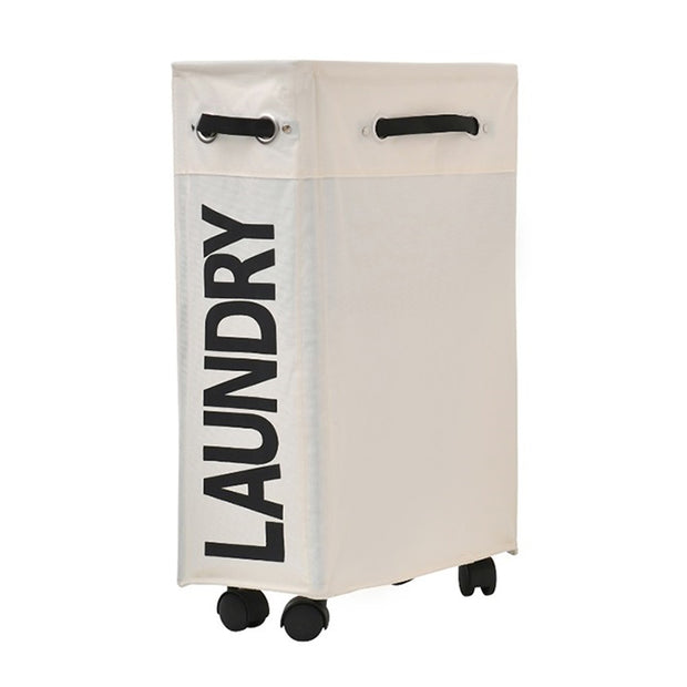 Beige Slim Laundry Bag with Wheels