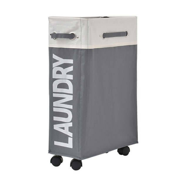 Beige/Dark Grey Slim Laundry Bag with Wheels