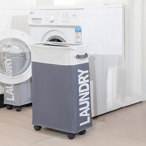 Beige/Dark Grey Slim Laundry Bag with Wheels Display