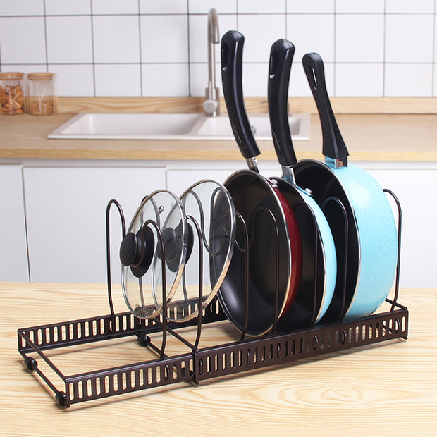 Extendable Pot & Pan Rack - Dark Coffee