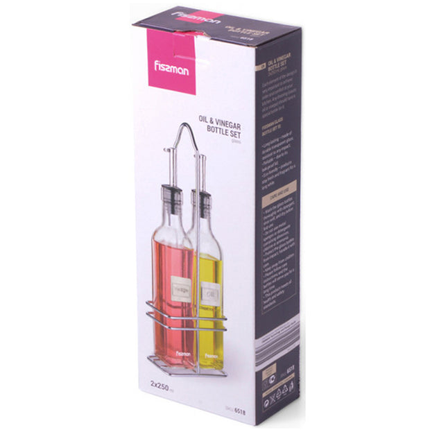 Oil & Vinegar Glass Bottles Set with Stand - 2x250ml