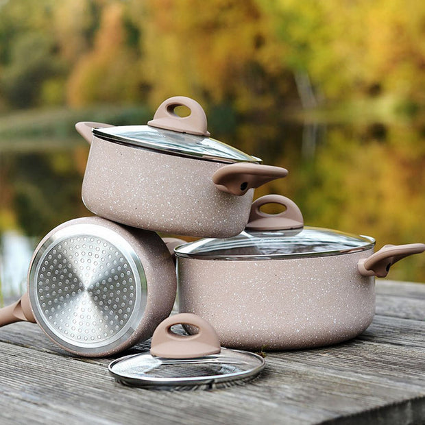 3pcs Latte Series Non-stick Cookware Set with Glass Lid