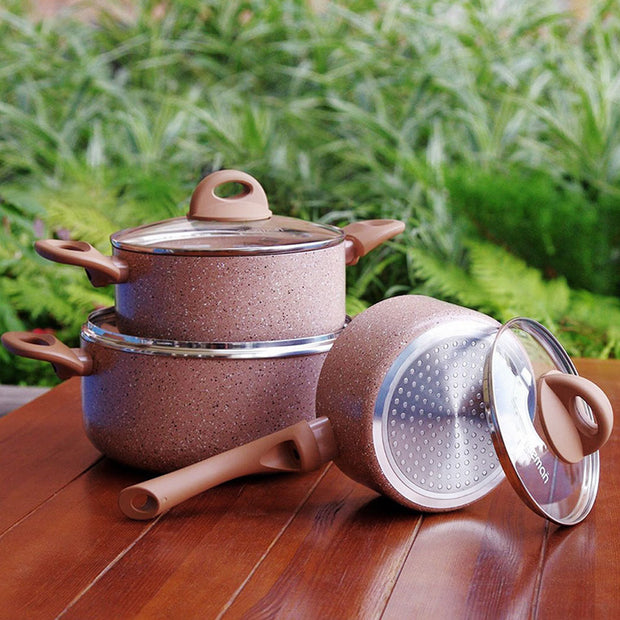 3pcs Latte Series Non-stick Cookware Set with Glass Lid