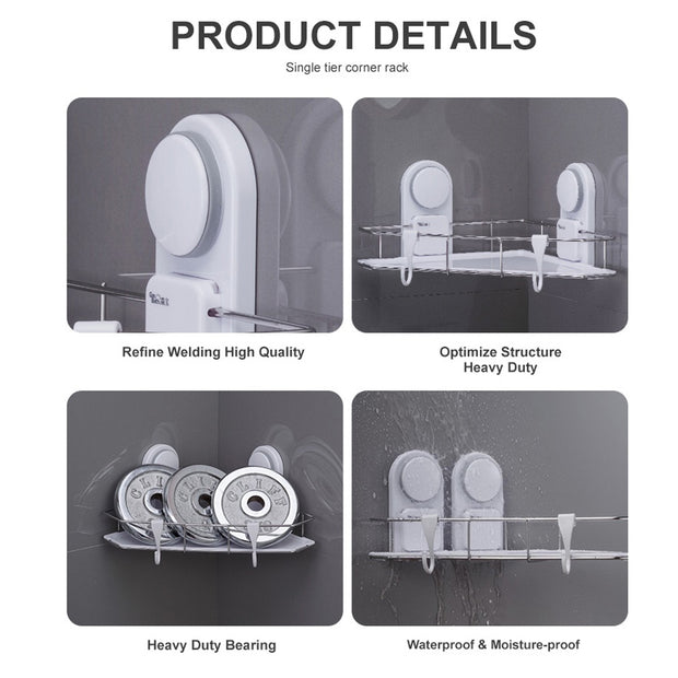 Suction Corner Shower Caddy with Hooks
